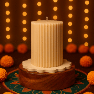 Home white soy wax pillar candle set of 2 pcs ribbed vanilla scented pillar candles