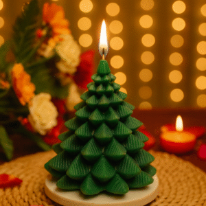 Home organic soy wax green christmas tree piller candle for decor